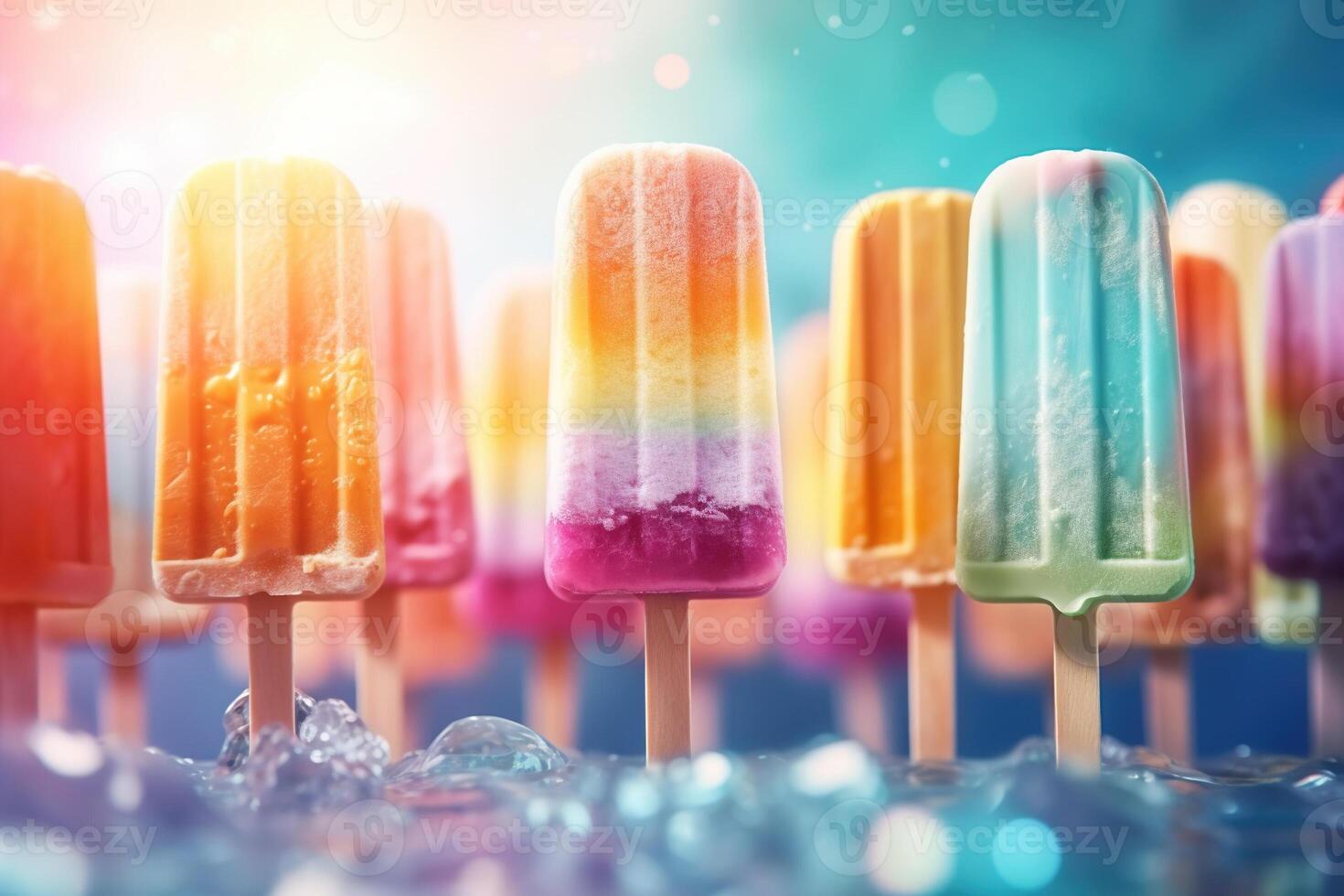 AI generated Tasty colorful popsicles photo