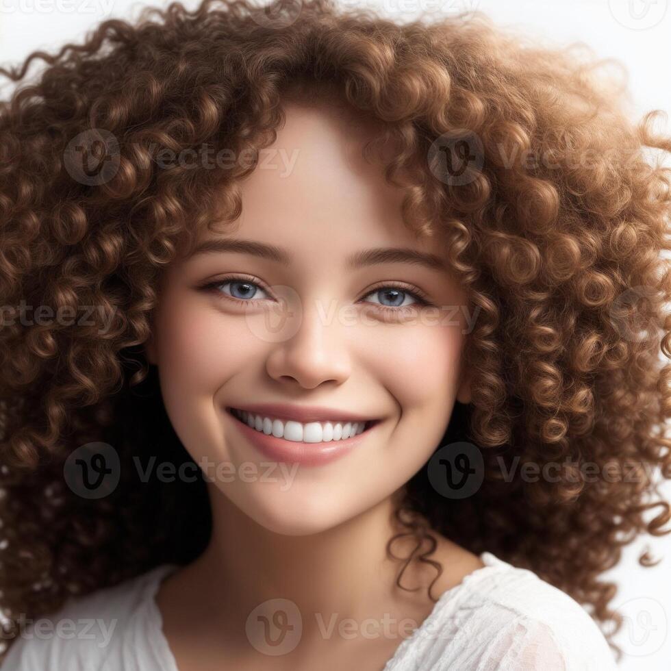 AI generated Beautiful girl with curly hairstyle by ai generated photo