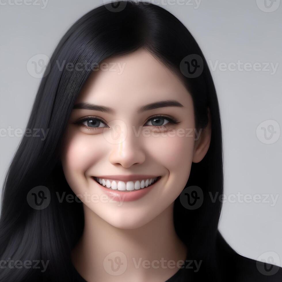 AI generated Portrait of a beautiful white pretty woman with long straight hair photo