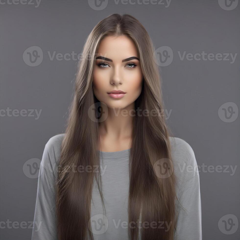 AI generated Portrait of a beautiful white pretty woman with long straight hair photo