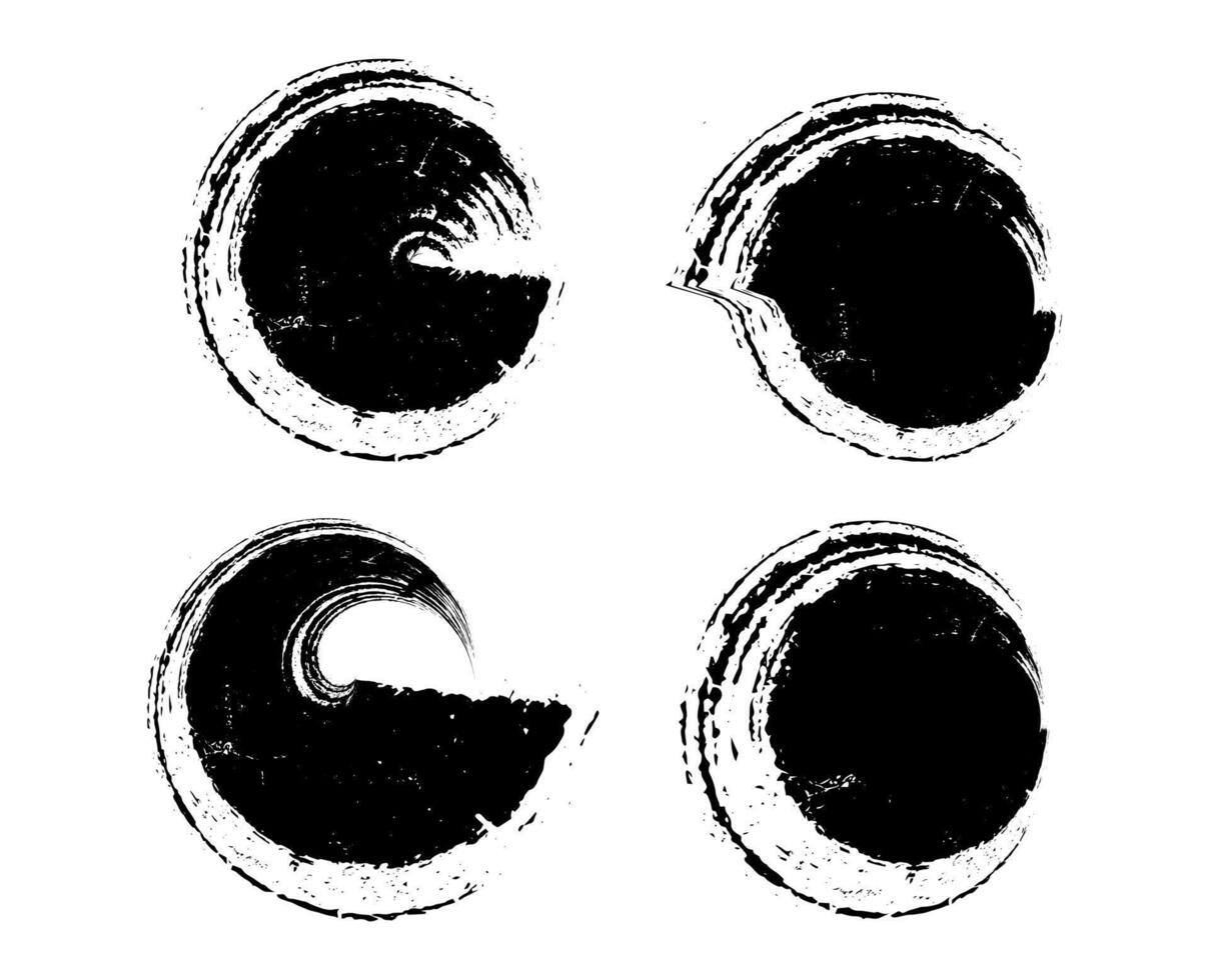 conjunto de negro y blanco elementos, conjunto de negro y blanco cepillo carrera redondo círculo, conjunto de negro y blanco manchas, conjunto de negro y blanco vector Escribiendo redondo circulo íconos marco cepillo carrera vector