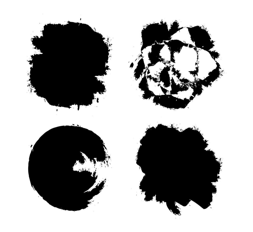 set of black and white brush stroke, set of black and white stains, set of black and white vector scribble round circle icons frame brush stroke vector illustration, set of stains splashes paint brush