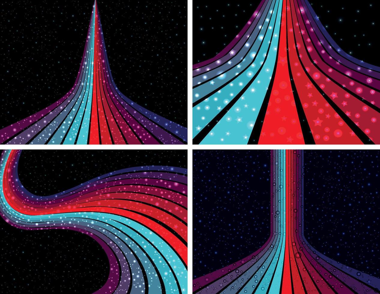abstract waves lines speed motion  on black background wit star light set,  wave lines color wave  design bundle,  scientific visualization neon color digital technology abstract wallpaper, vector