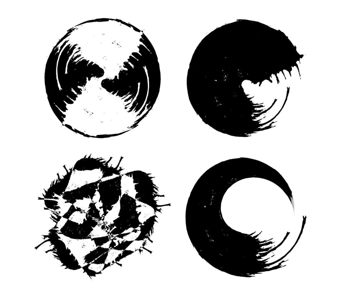 set of black and white brush stroke round circle, set of black and white stains, set of black and white vector scribble round circle icons frame brush stroke vector illustration,