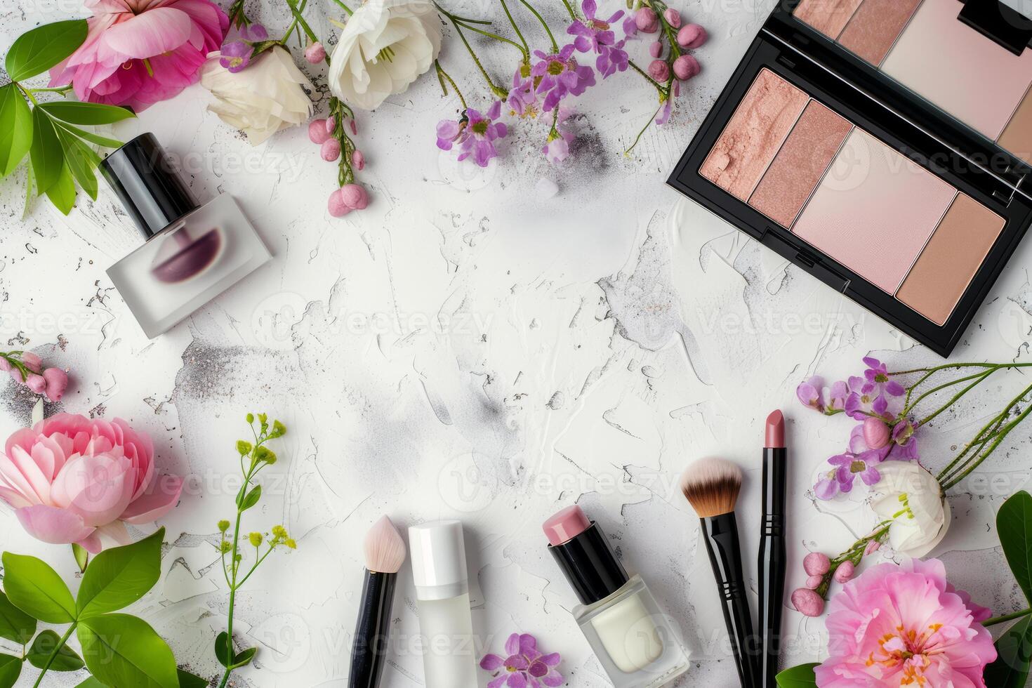 ai generado maquillaje productos cosméticos, cepillos y otro esenciales belleza concepto. generativo ai foto