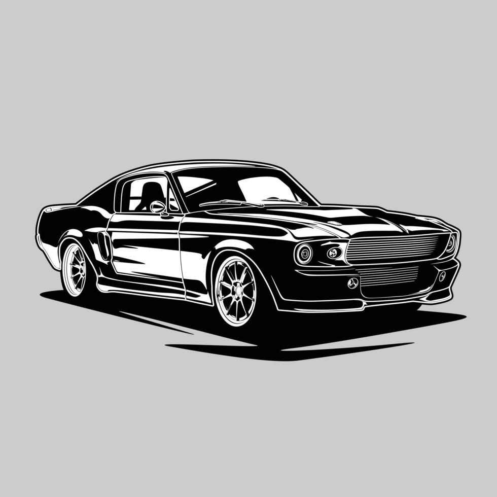Mustang 1967 Charge Black and White view car vector illustration for conceptual design