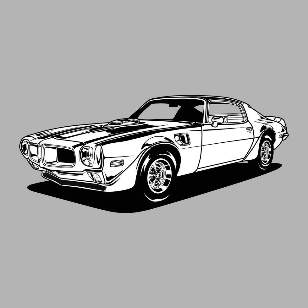 Firebird Trans Am Ram Air III Black and White view car vector illustration for conceptual design