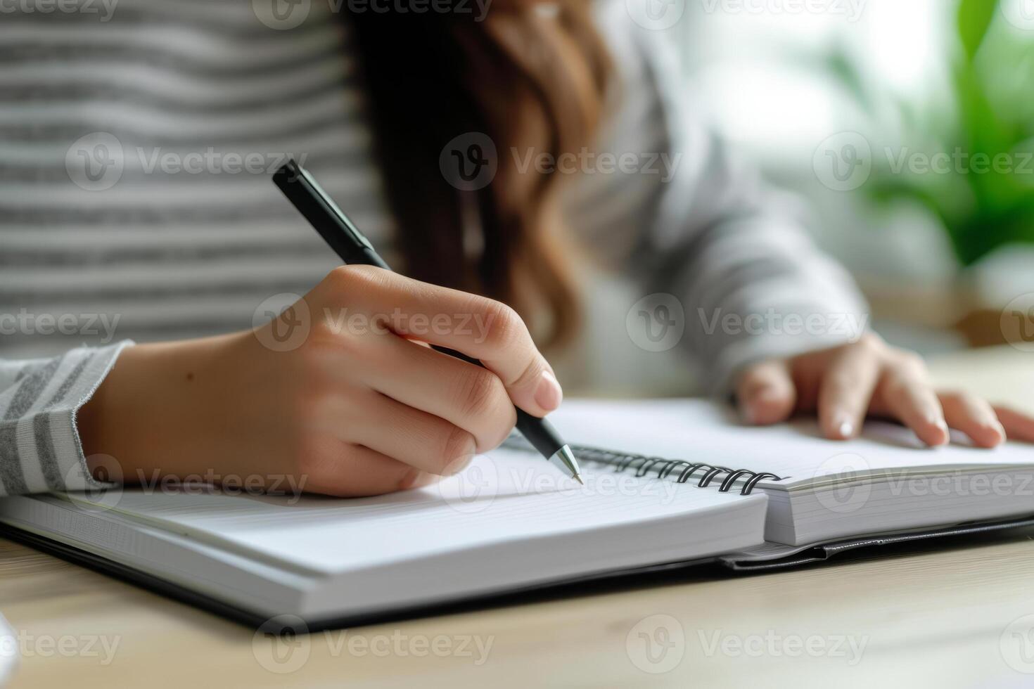 AI generated Hand with notebook for studying, learning and creative notes for academic class. Student writes information. Generative AI photo