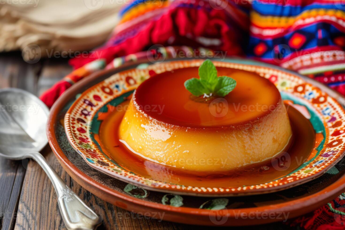 AI generated Homemade flan with caramel sauce. Cream pudding in decorative dish. Generative AI photo