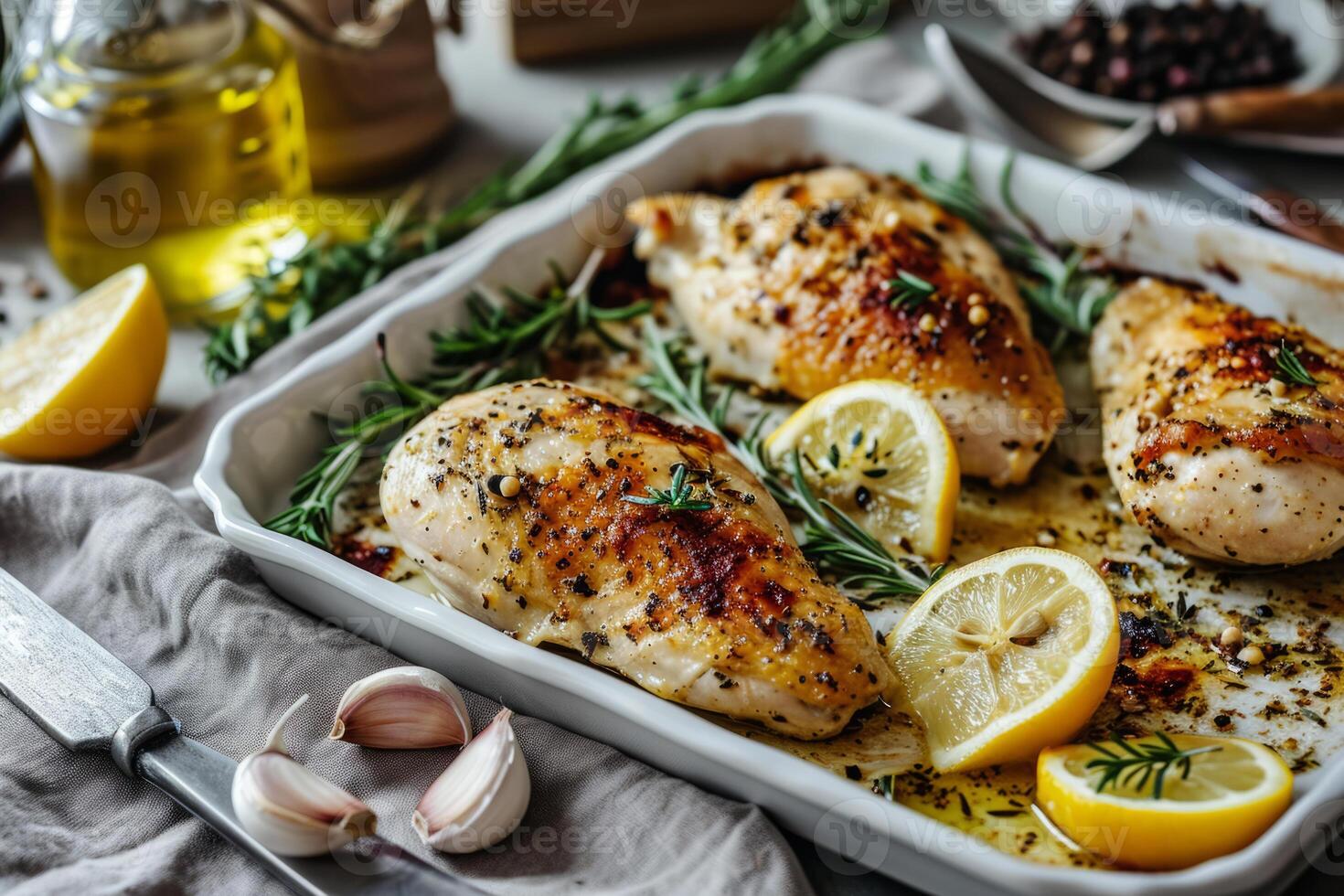 AI generated Grilled chicken with butter, lemon and garlic. Generative AI photo