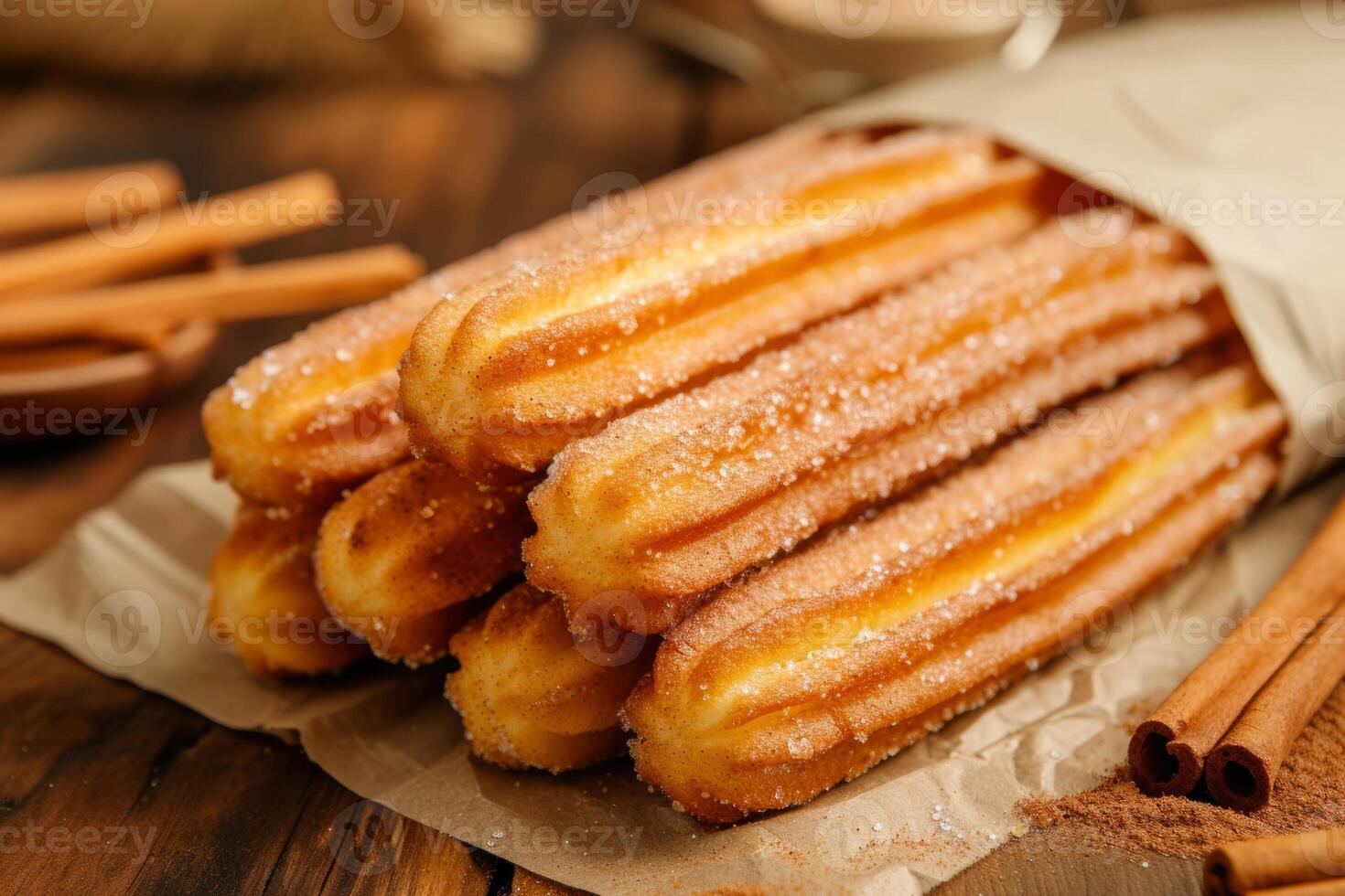 AI generated Churros with cinnamon and sugar. Generative AI photo