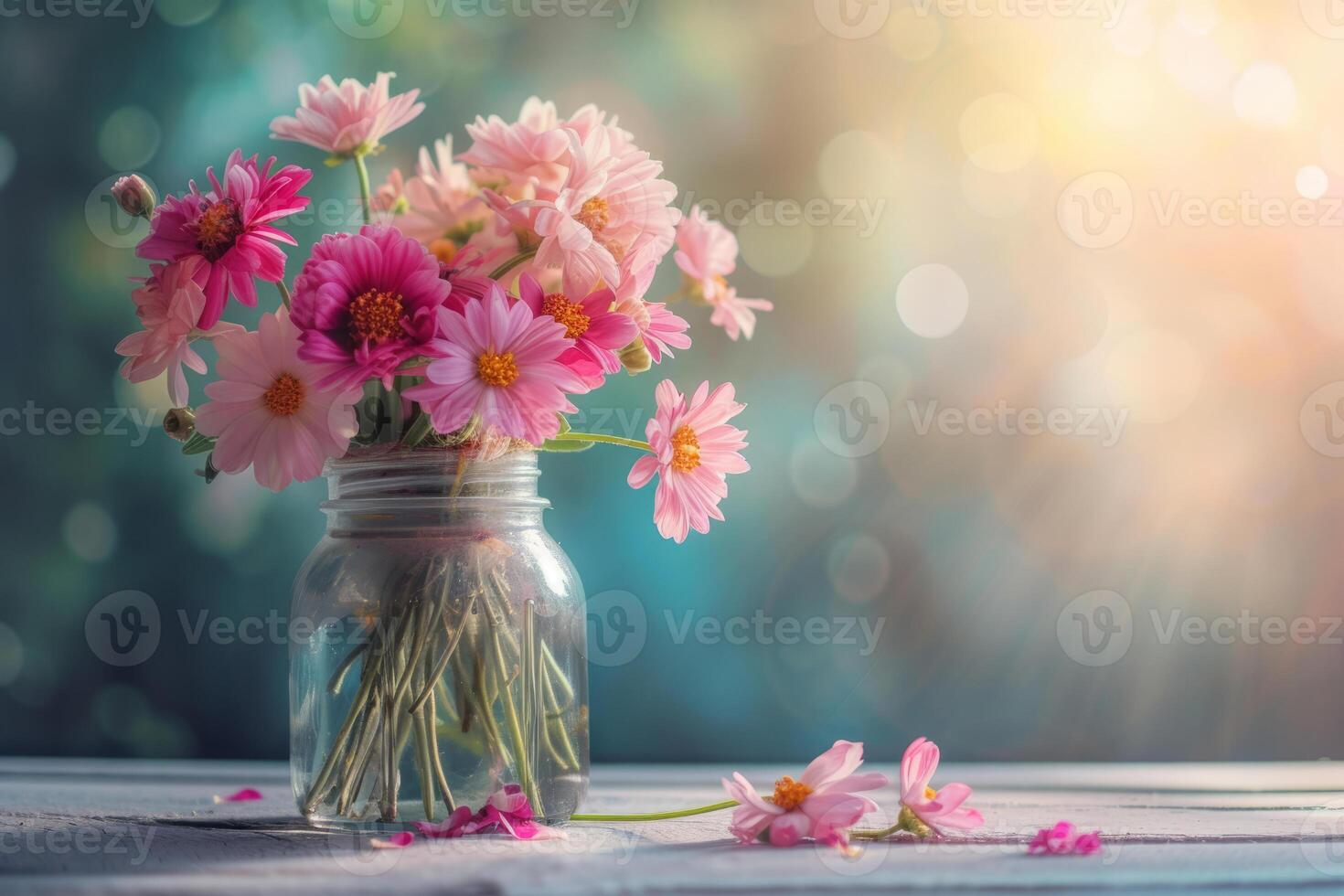 AI generated Flowers in jar. Beautiful fresh spring bouquet. Generative AI photo