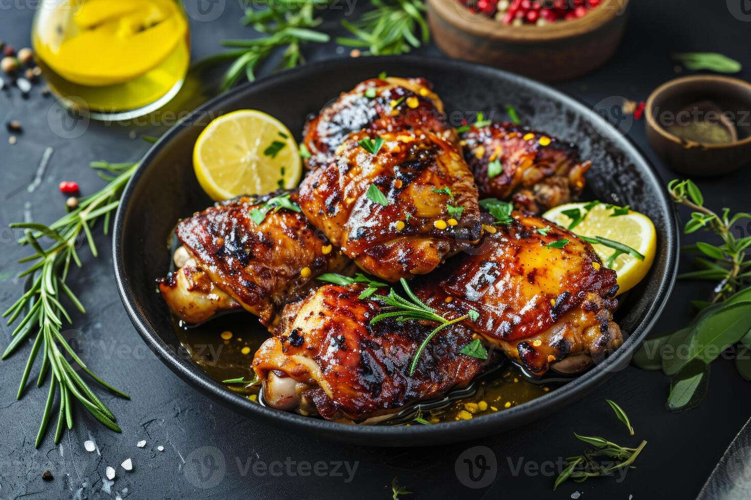 AI generated Honey mustard glazed chicken thighs. Tasty food in asian style. Generative AI photo
