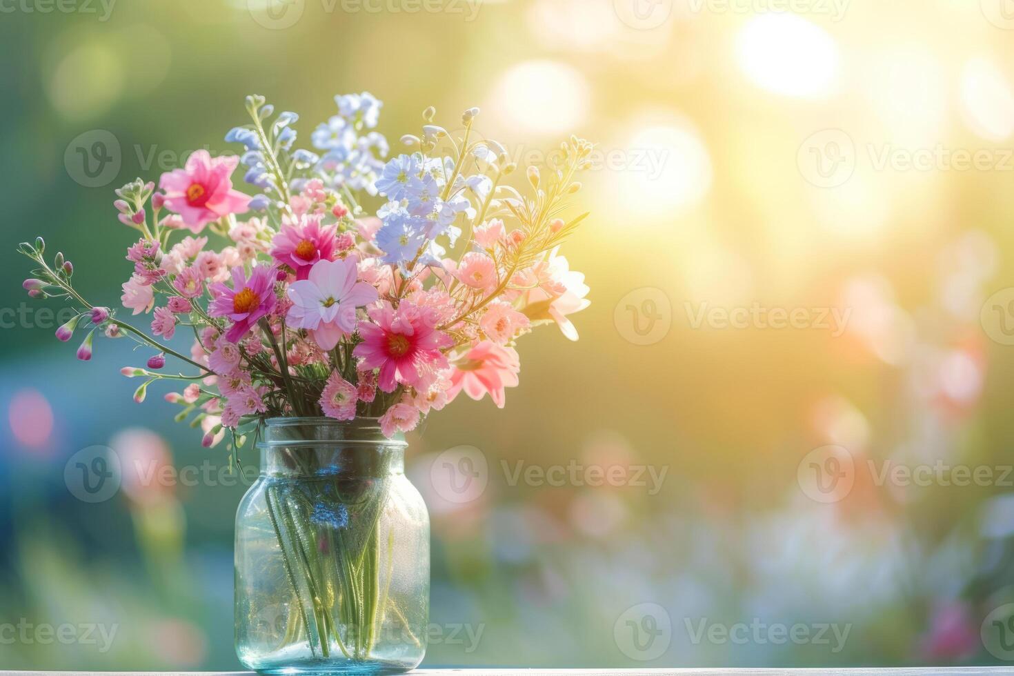 AI generated Flowers in jar. Beautiful fresh spring bouquet. Generative AI photo