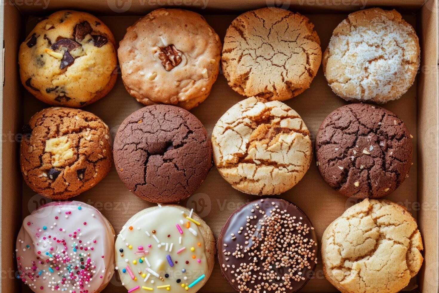 ai generado caja de clasificado sano galletas recién horneado y lleno a ir. generativo ai foto