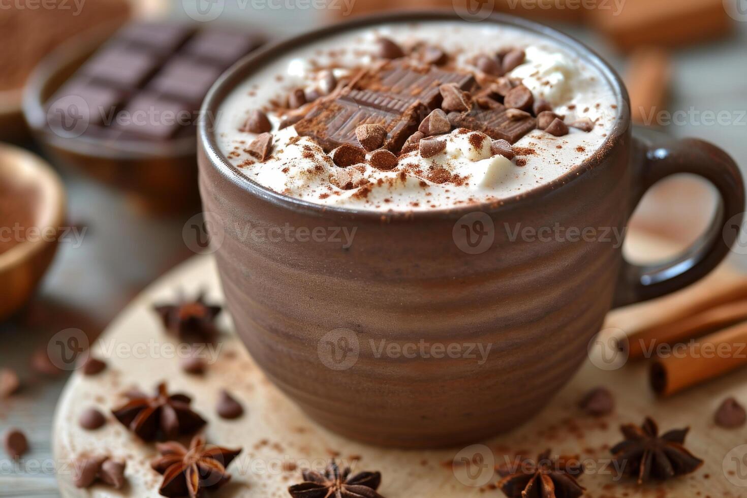 ai generado delicioso natural cacao bebida con chocolate en un jarra en el mesa. un fuente de vitaminas y energía foto