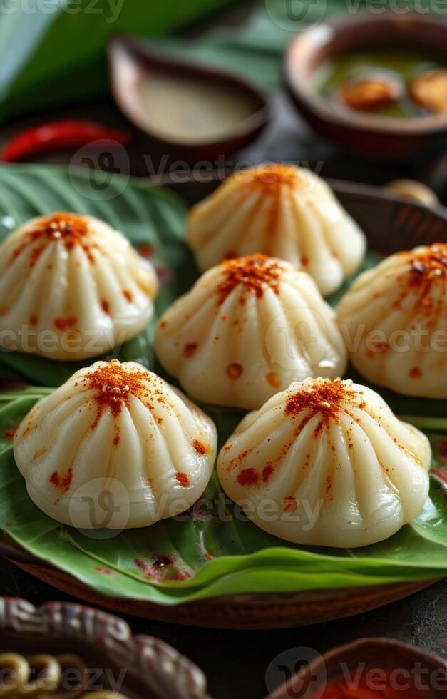 AI generated A photo of modak placed on a leaf, gudi padwa sweets and cuisine image