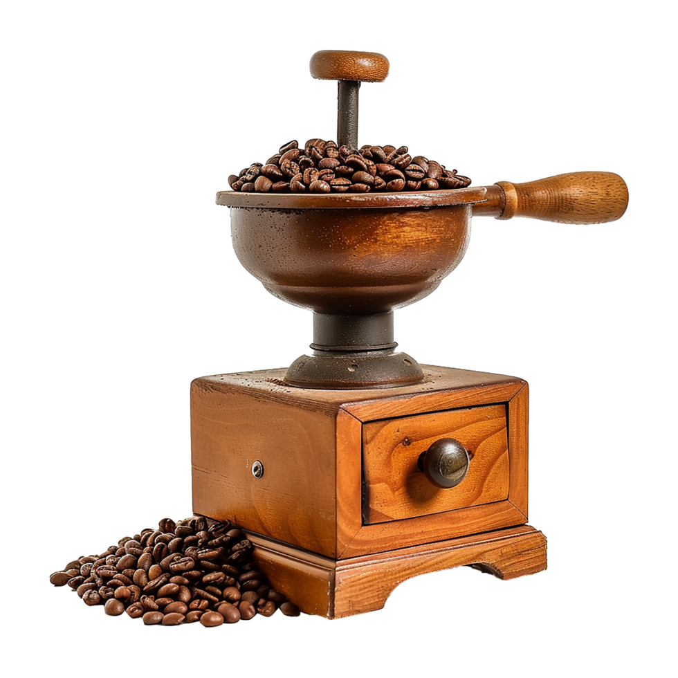 AI generated Old fashioned coffee grinder for grinding beans isolated on transparent background png
