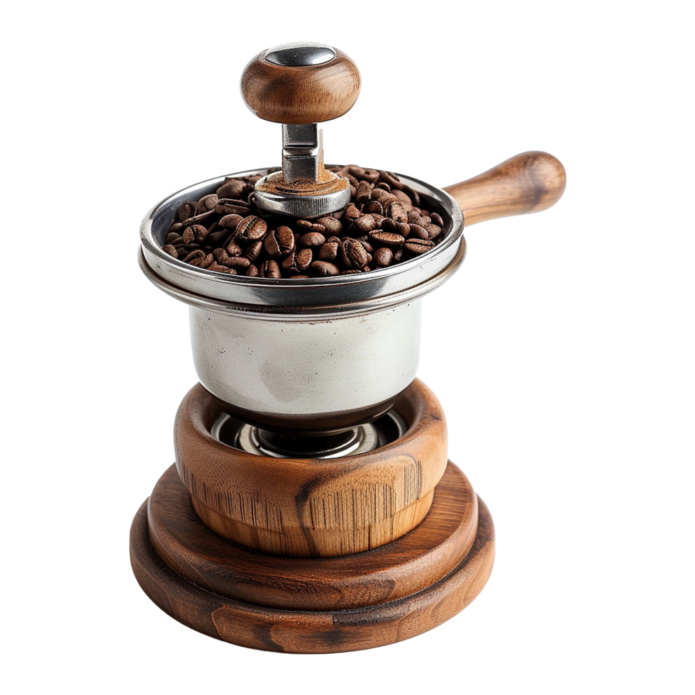 AI generated Old fashioned coffee grinder for grinding beans isolated on transparent background png