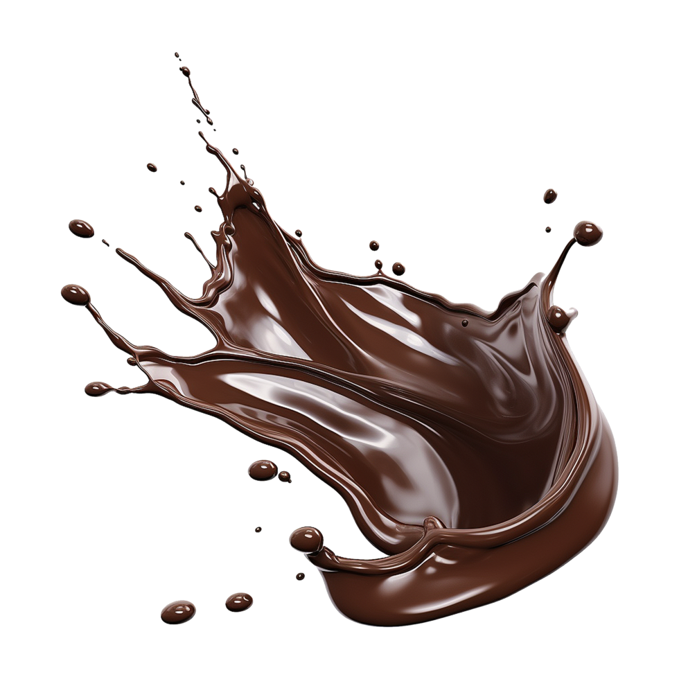 ai generado chapoteo de marrón líquido chocolate con gotas aislado en transparente antecedentes png