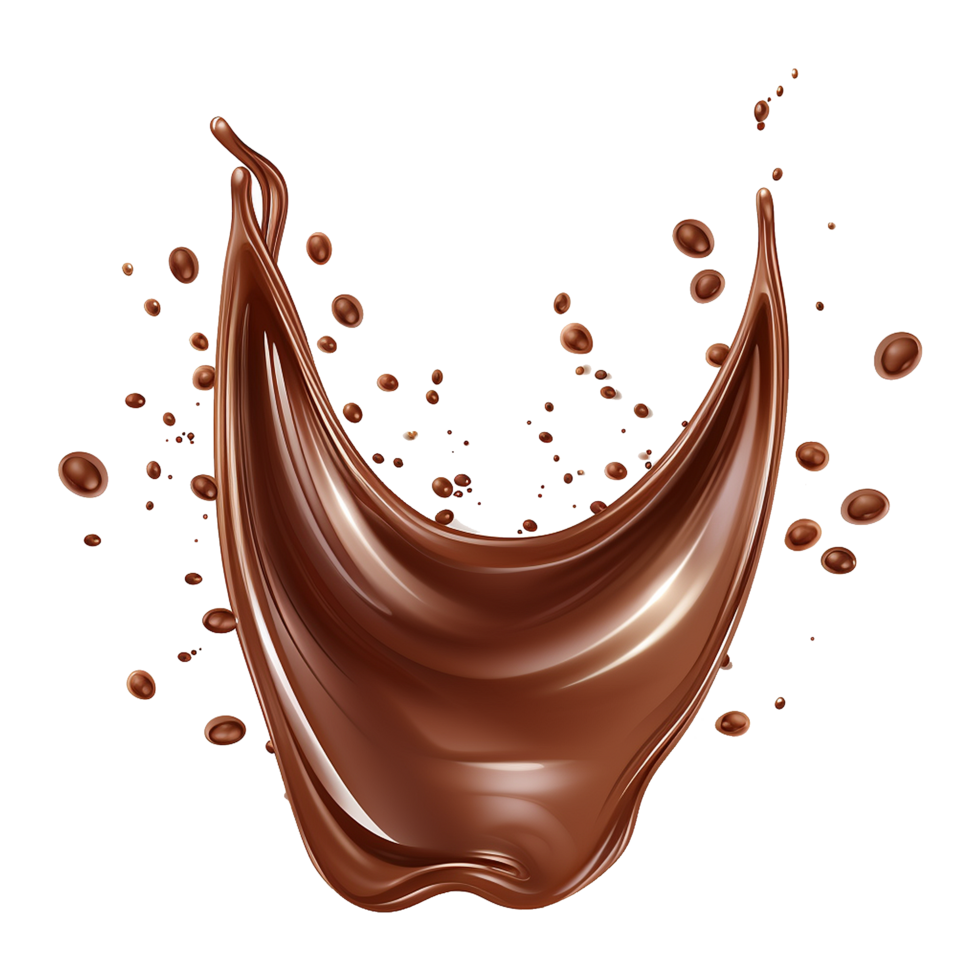 AI generated Splash of brown liquid chocolate with drops isolated on transparent background png