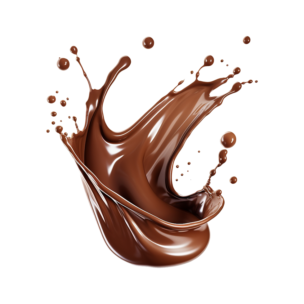 ai generado chapoteo de marrón líquido chocolate con gotas aislado en transparente antecedentes png