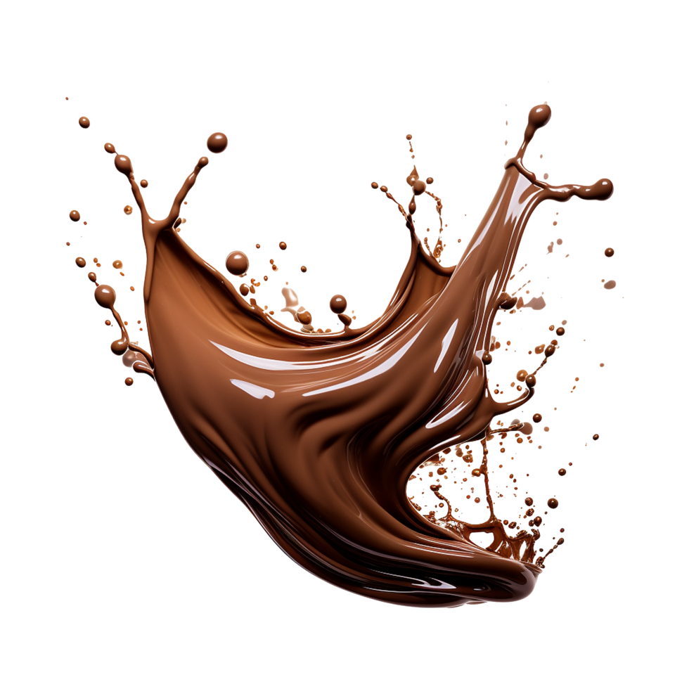 AI generated Splash of brown liquid chocolate with drops isolated on transparent background png