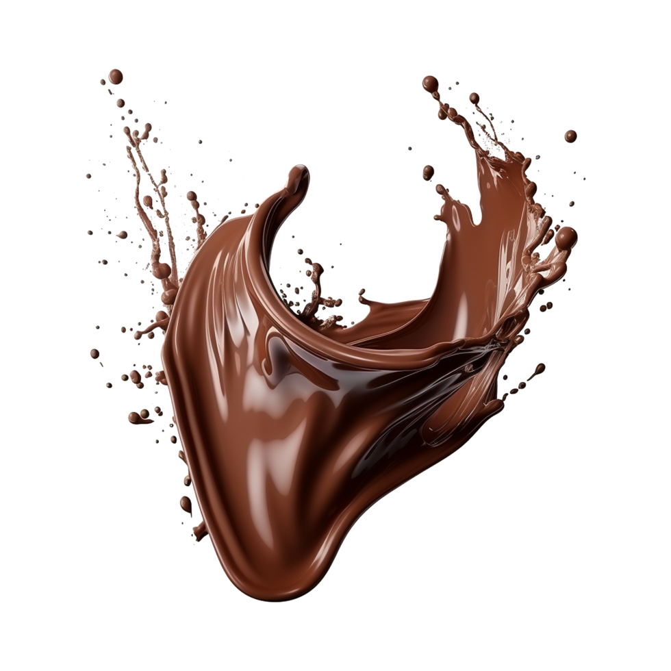 AI generated Splash of brown liquid chocolate with drops isolated on transparent background png