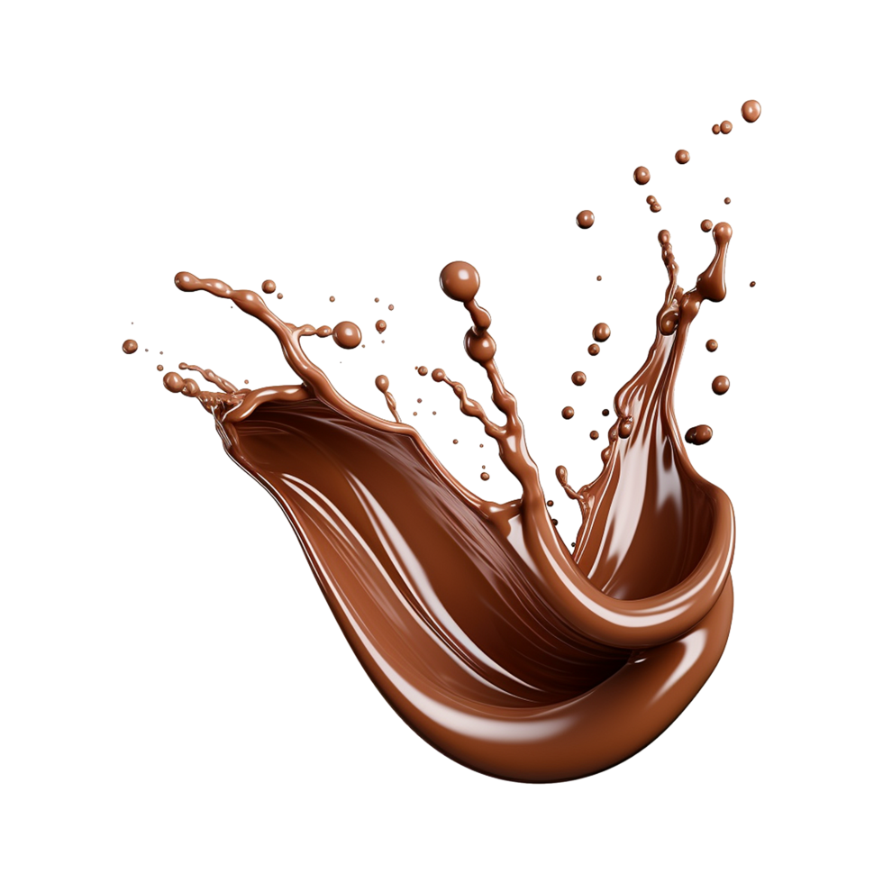 AI generated Splash of brown liquid chocolate with drops isolated on transparent background png