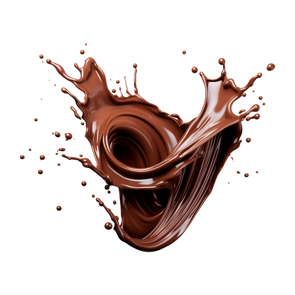 AI generated Splash of brown liquid chocolate with drops isolated on transparent background png