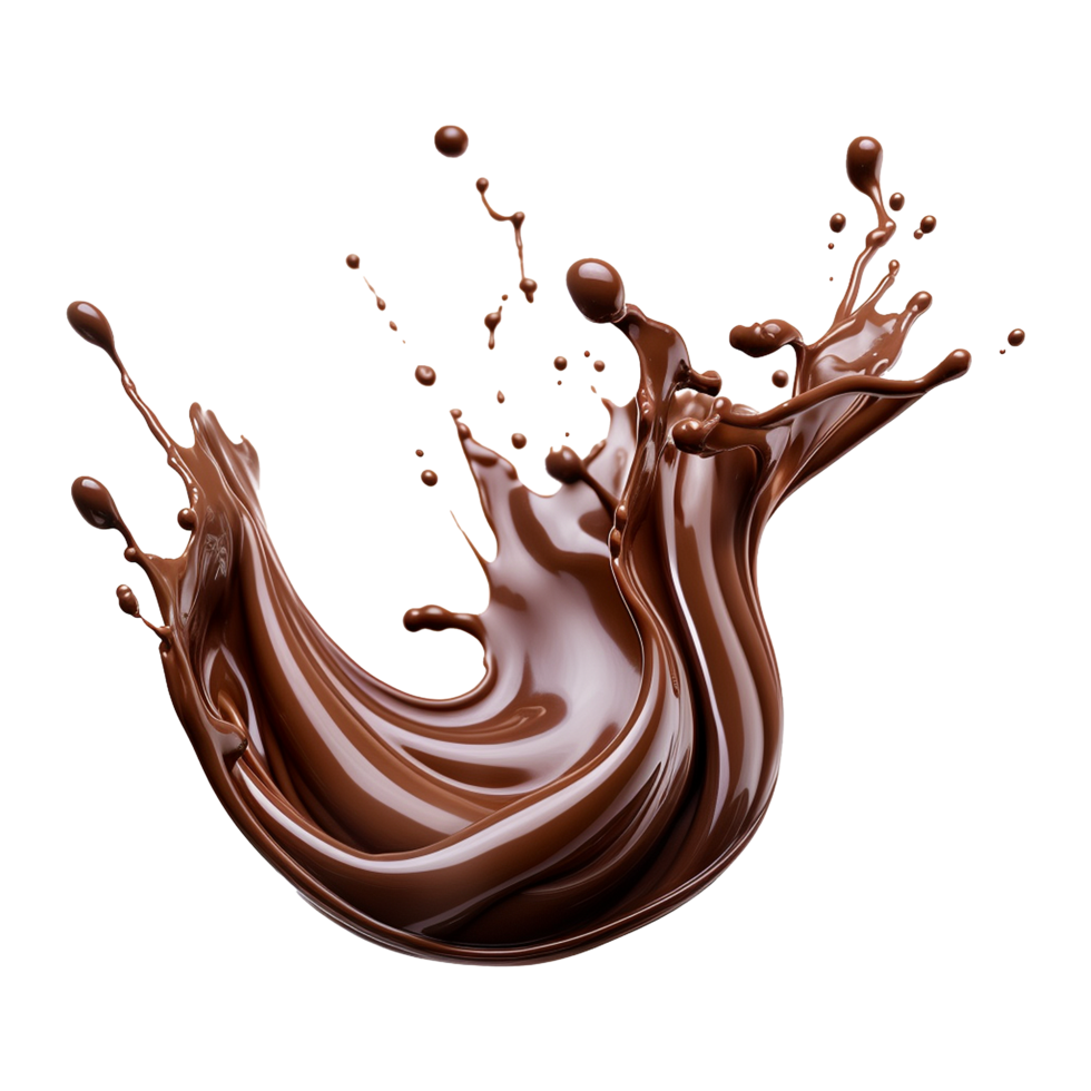 AI generated Splash of brown liquid chocolate with drops isolated on transparent background png
