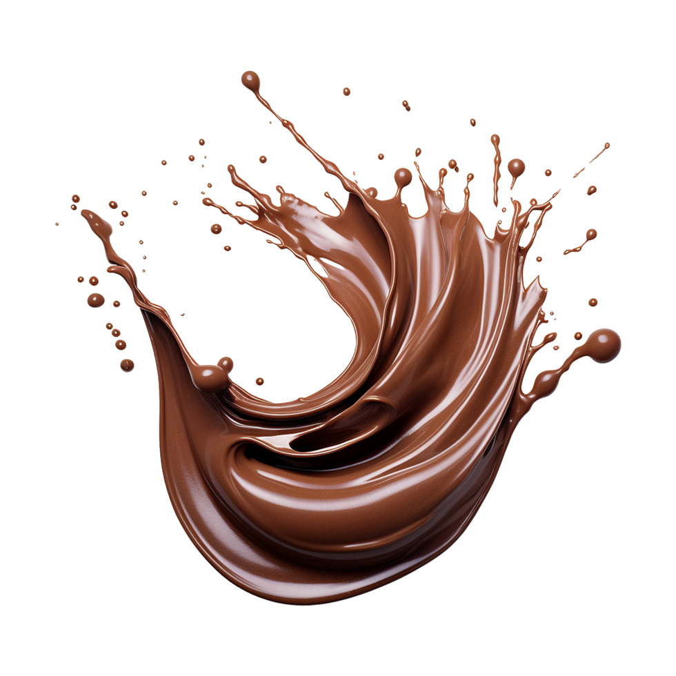 AI generated Splash of brown liquid chocolate with drops isolated on transparent background png