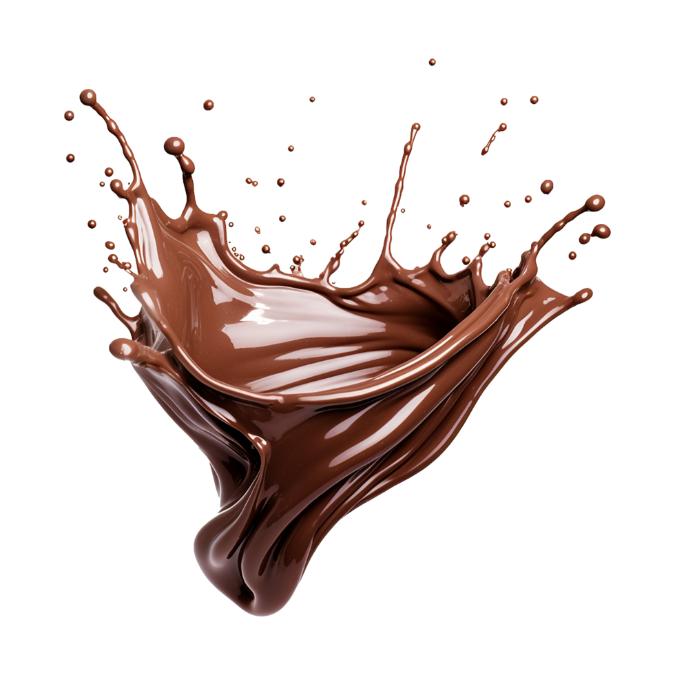 ai gerado respingo do Castanho líquido chocolate com gotas isolado em transparente fundo png