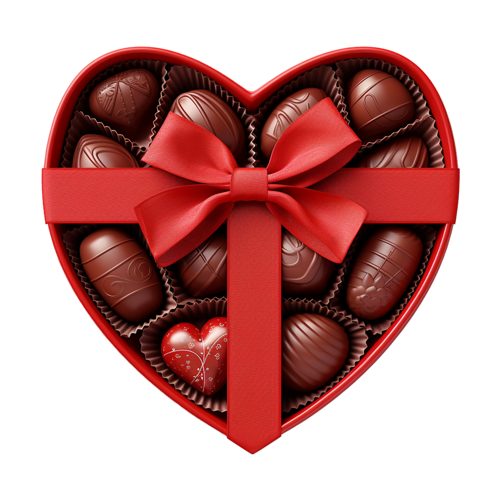 AI generated Box of red chocolate candies isolated on transparent background png