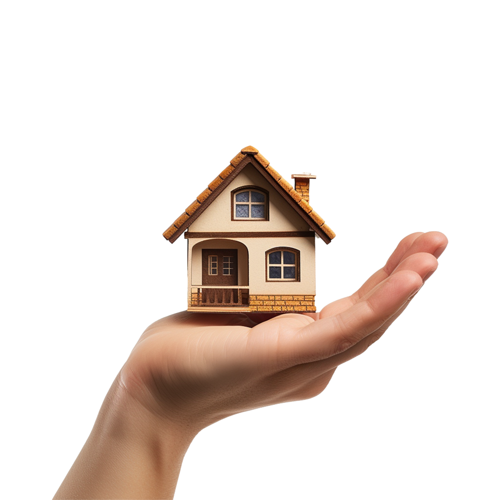 AI generated Hand holding miniature house isolated on transparent background png