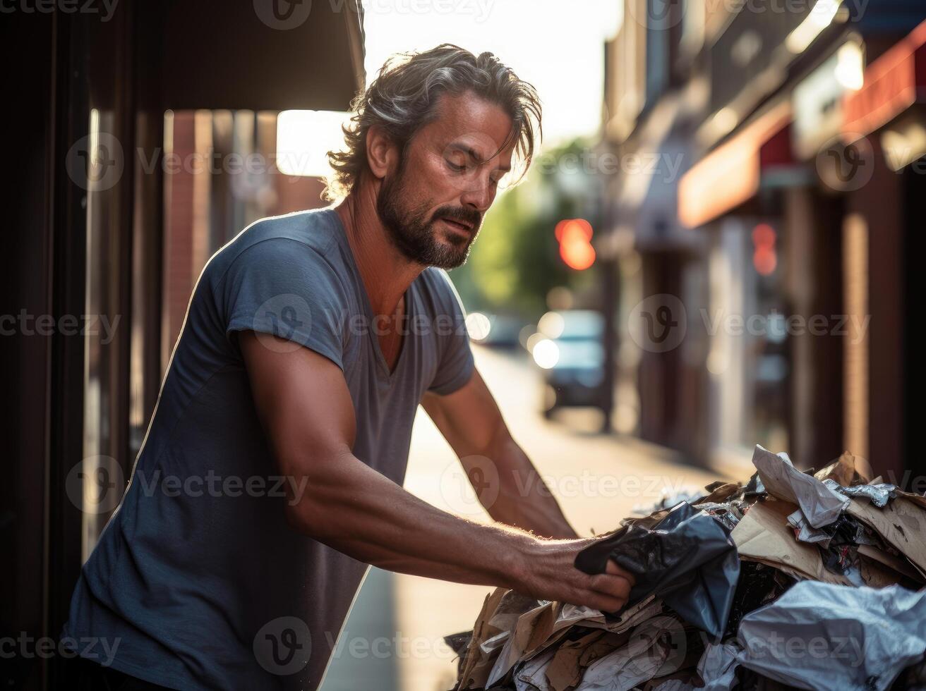 AI generated Man putting out trash can, social responsibility image photo