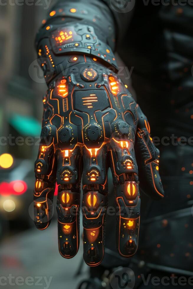 AI generated A bionic hand. Technological prosthetic arm photo