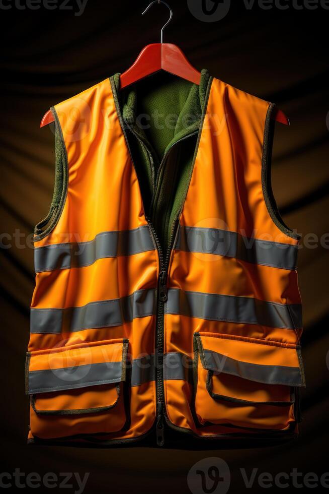 AI generated Be seen and be safe with this reflective orange safety vest, construction and engineering image photo
