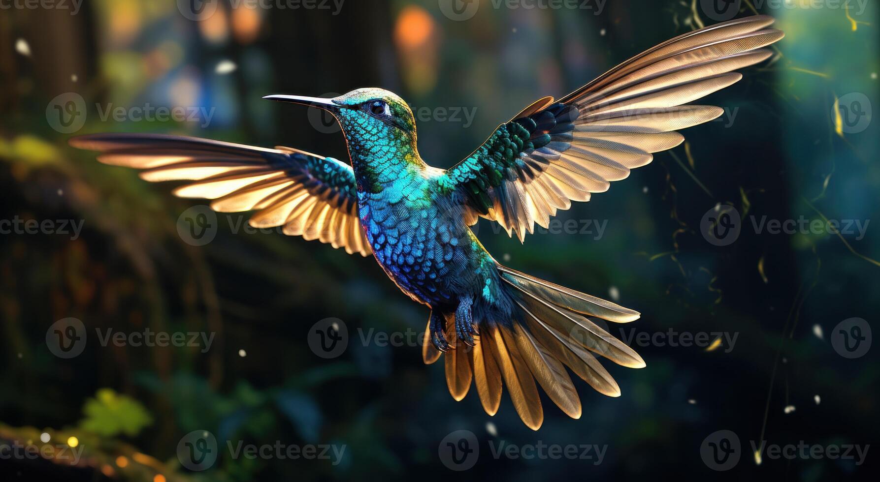 AI generated A hummingbird flying in the forest, hummingbirds concept photo