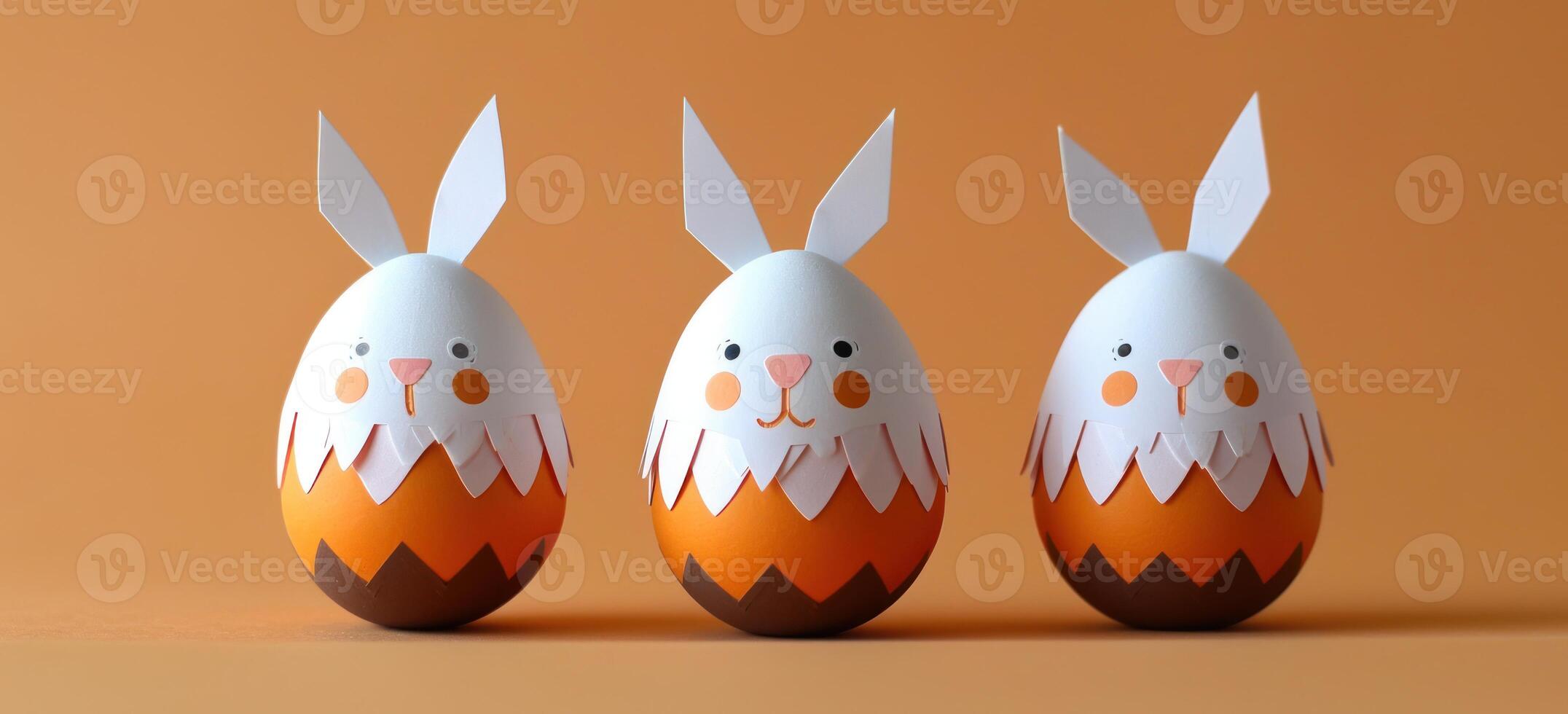 AI generated Three easter eggs with a cute bunny head create a festive decoration for easter celebrations, easter decorations picture photo
