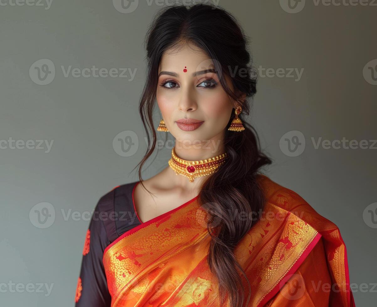 AI generated A woman in a marathi sari, gudi padwa traditional clothing concept photo
