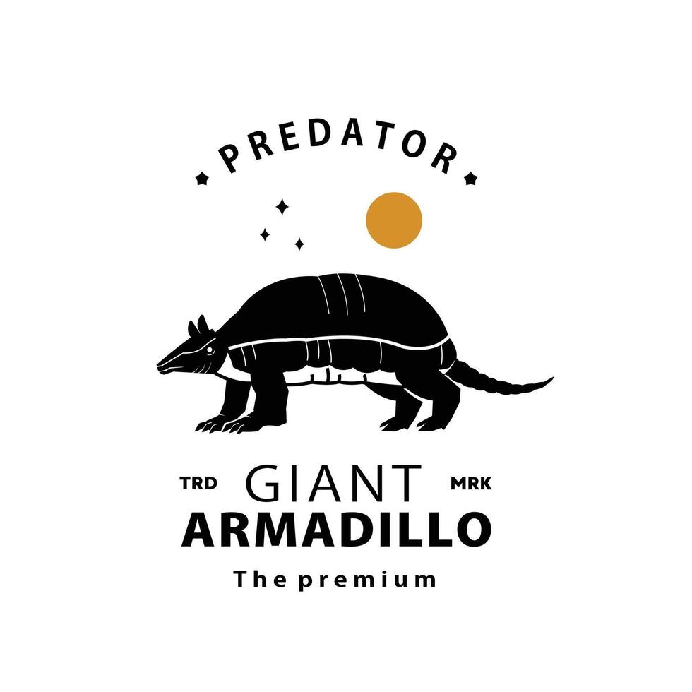 Clásico retro hipster gigante armadillo logo vector contorno silueta Arte icono