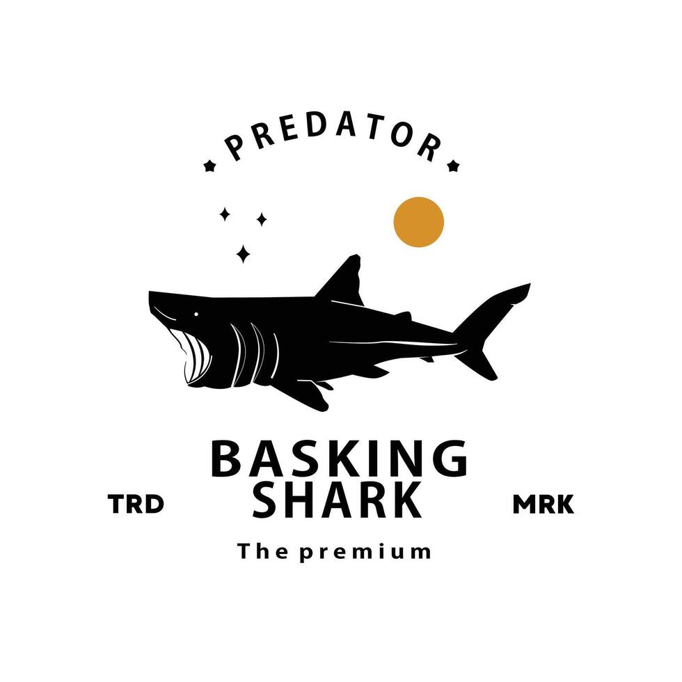 vintage retro hipster basking shark logo vector outline silhouette art icon