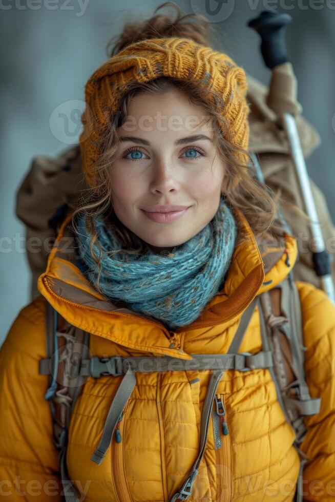 AI generated A lonely traveler exploring the surroundings in winter photo