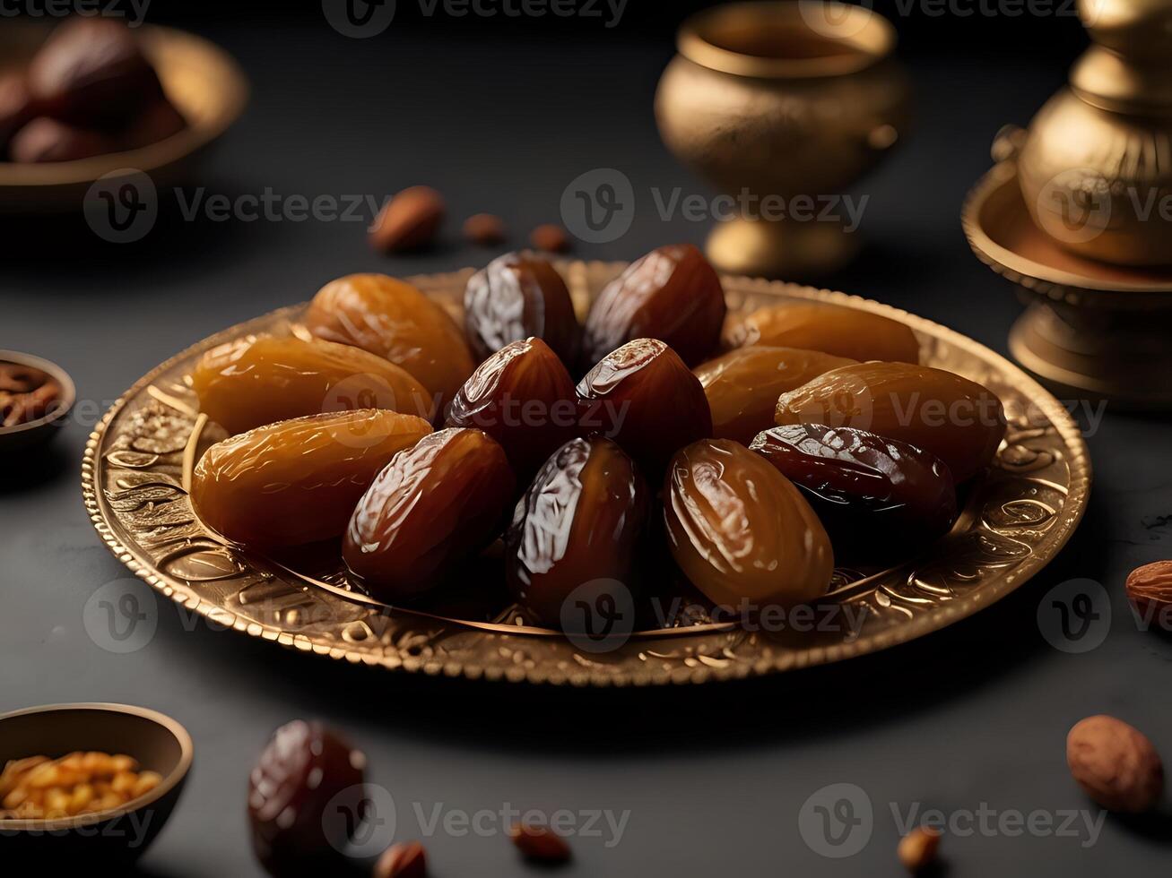 AI generated dates and nuts on a plate photo