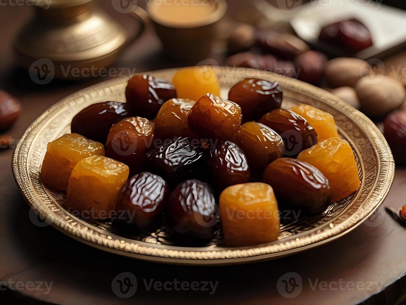 AI generated dates and nuts on a plate photo