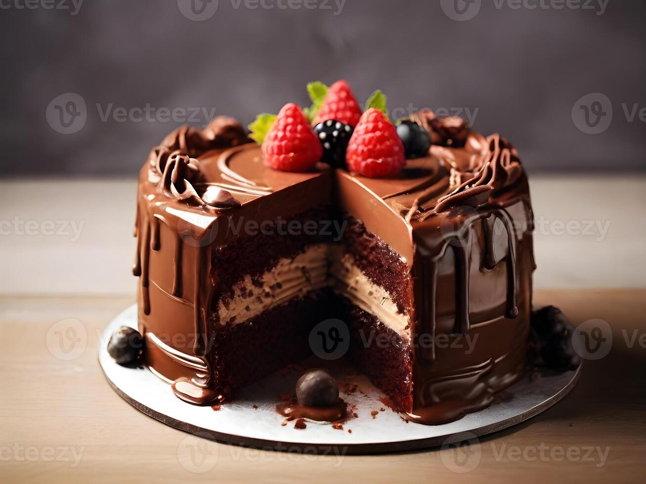 AI generated a chocolate cake with a slice taken out photo