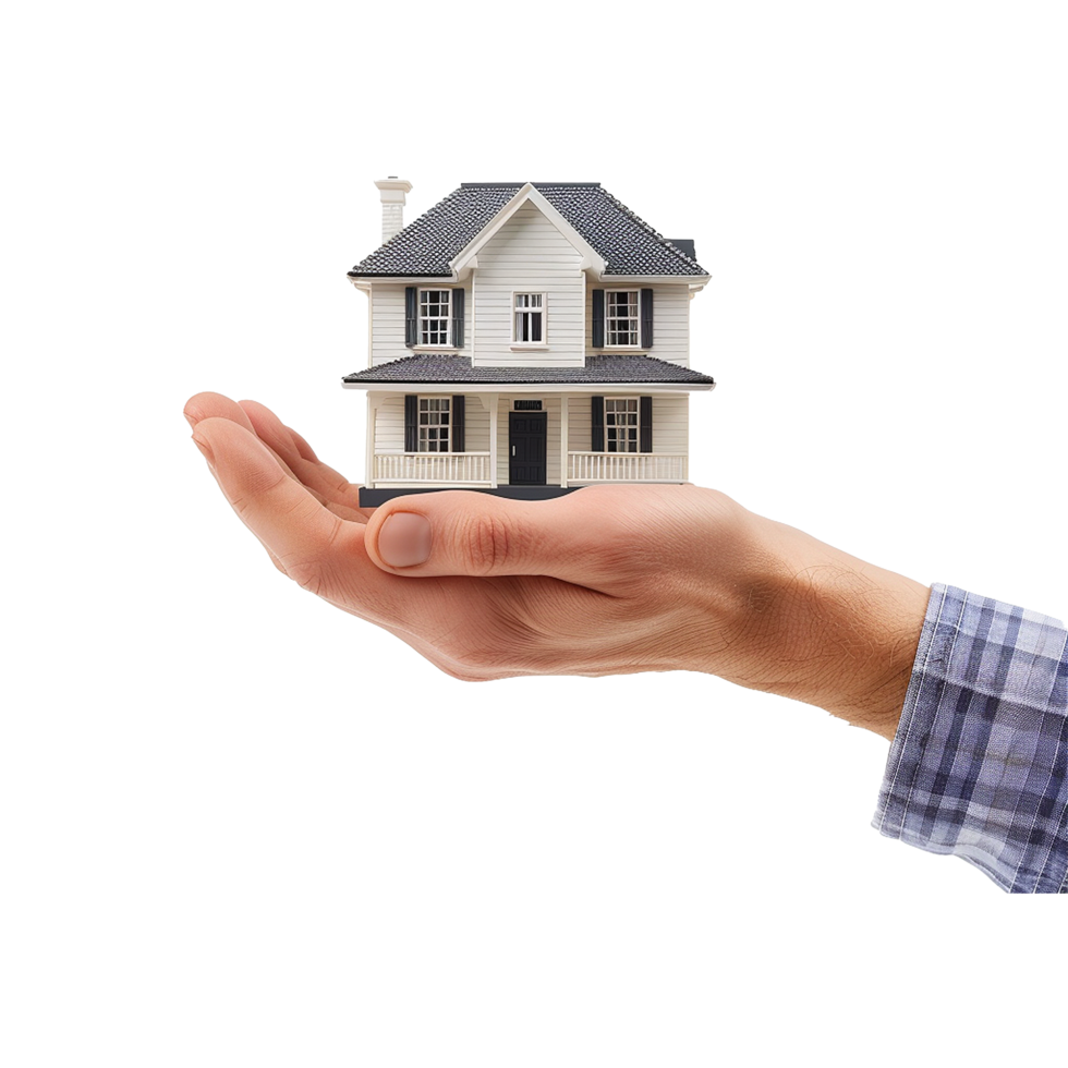 AI generated Hand holding miniature house isolated on transparent background png