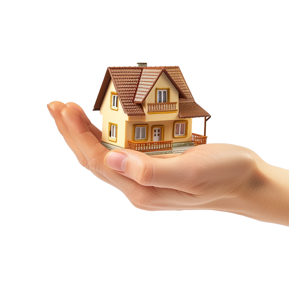 AI generated Hand holding miniature house isolated on transparent background png