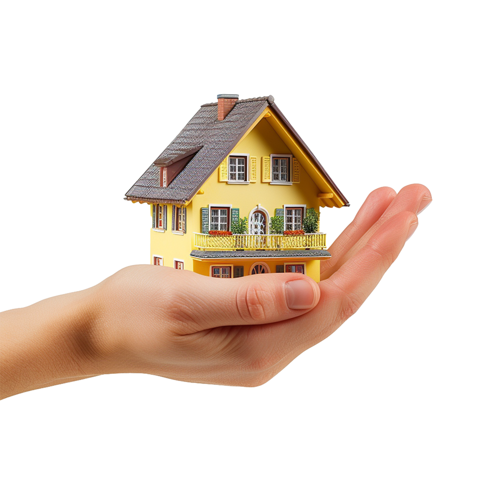 AI generated Hand holding miniature house isolated on transparent background png
